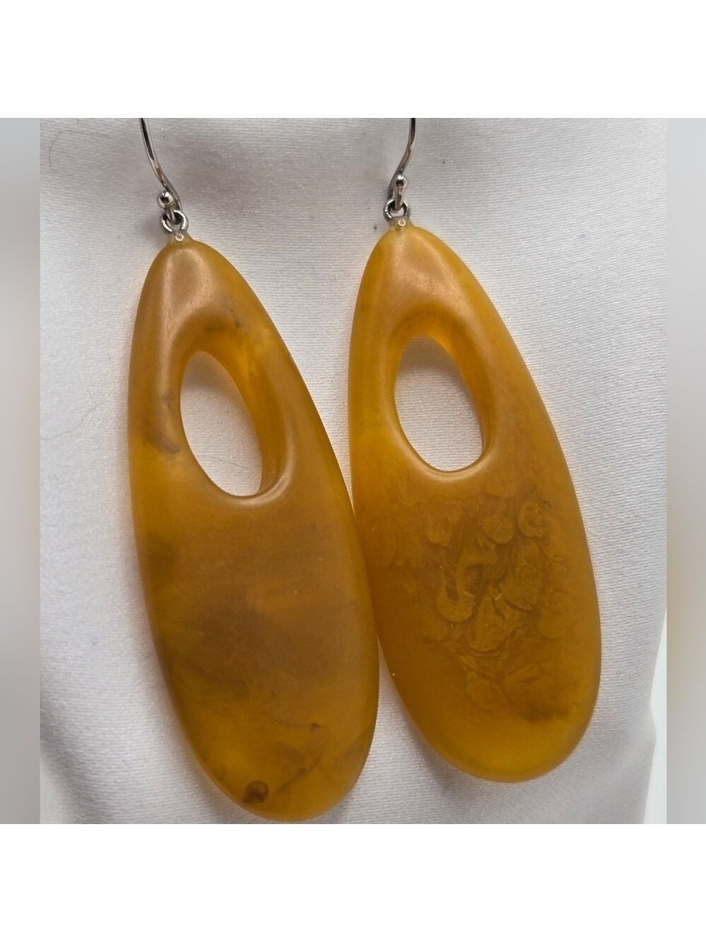 Zsiska Honey Amber & Bronze Resin Sterling Silver 925 Dangle Earrings - Picture 4 of 11